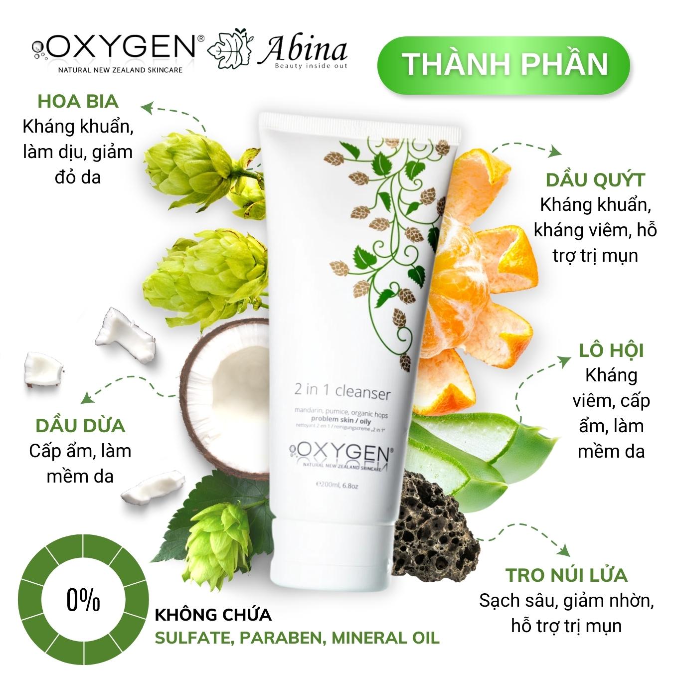 Sữa rửa mặt cho da dầu mụn và nhạy cảm OXYGEN 2 in 1 Cleanser