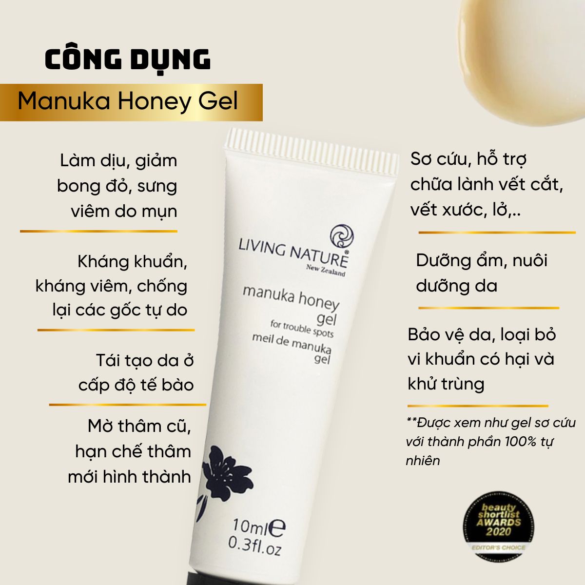 Gel trị mụn Living Nature Manuka Honey Gel 