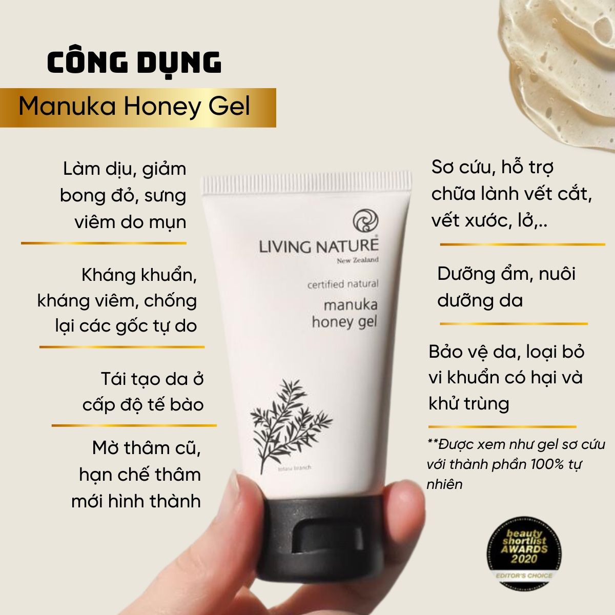 Gel trị mụn Living Nature Manuka Honey Gel - Tuýp 50ml Gel trị mụn Living Nature Manuka Honey Gel