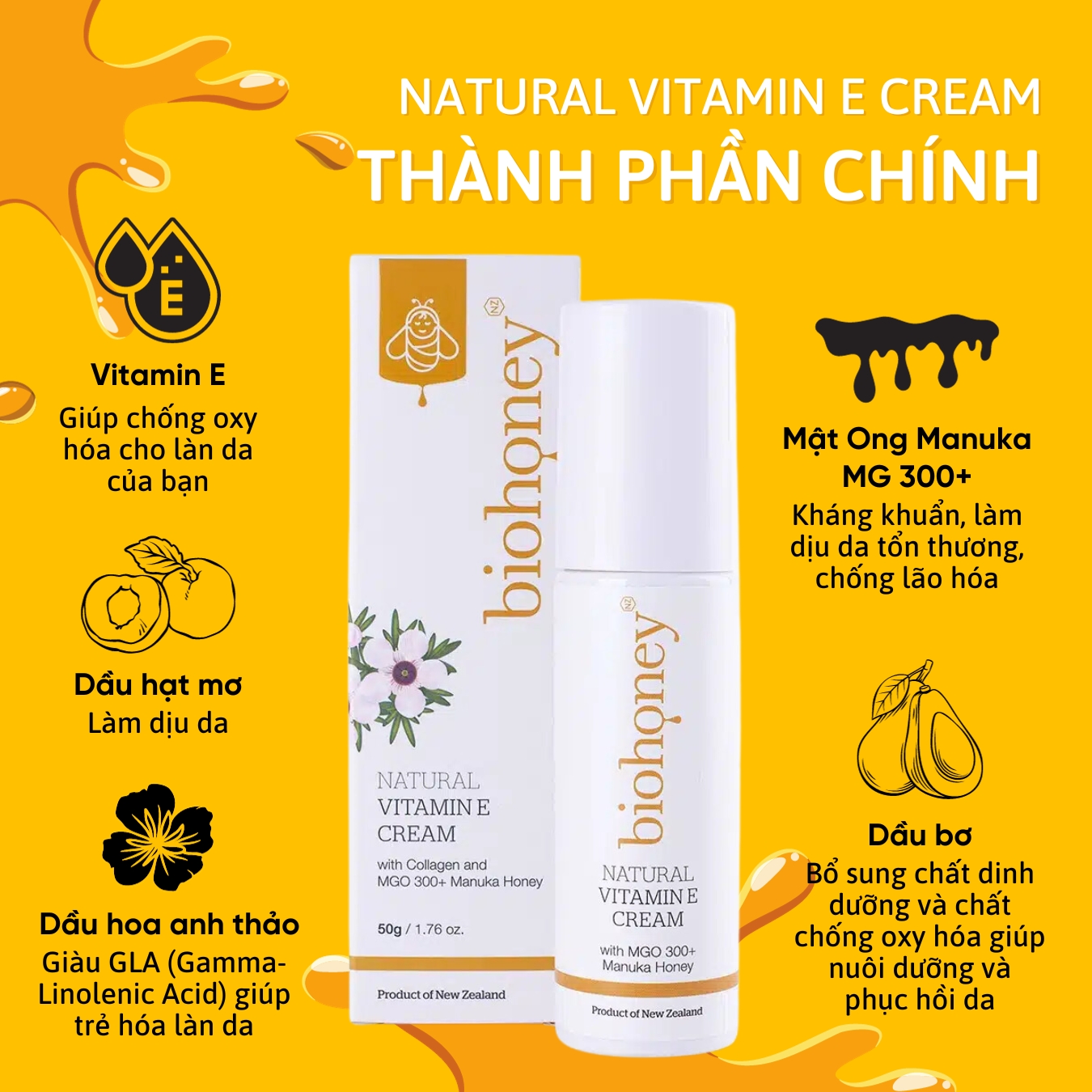 Kem bổ sung Vitamin E Biohoney Natural Vitamin E Cream