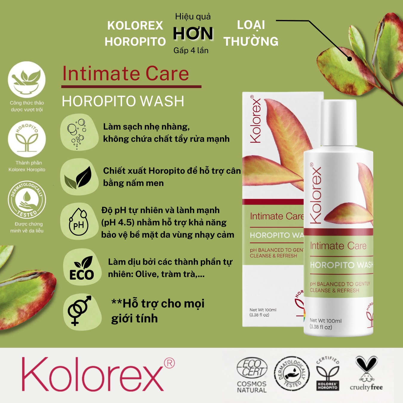 Gel vệ sinh Kolorex Horopito Wash 100ml – Giảm nấm ngứa, cân bằng pH vùng kín Gel vệ sinh Kolorex Intimate Care Horopito Wash 100ml - Dr Chubby