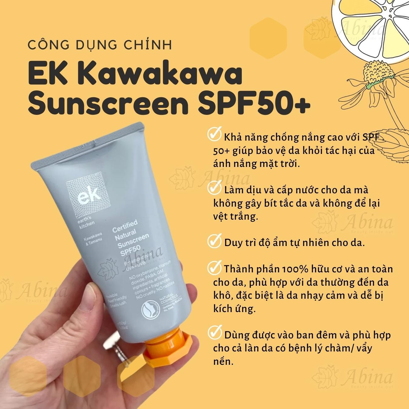 Công dụng Kem chống nắng EK Kawakawa & Tamanu thuần tự nhiên
