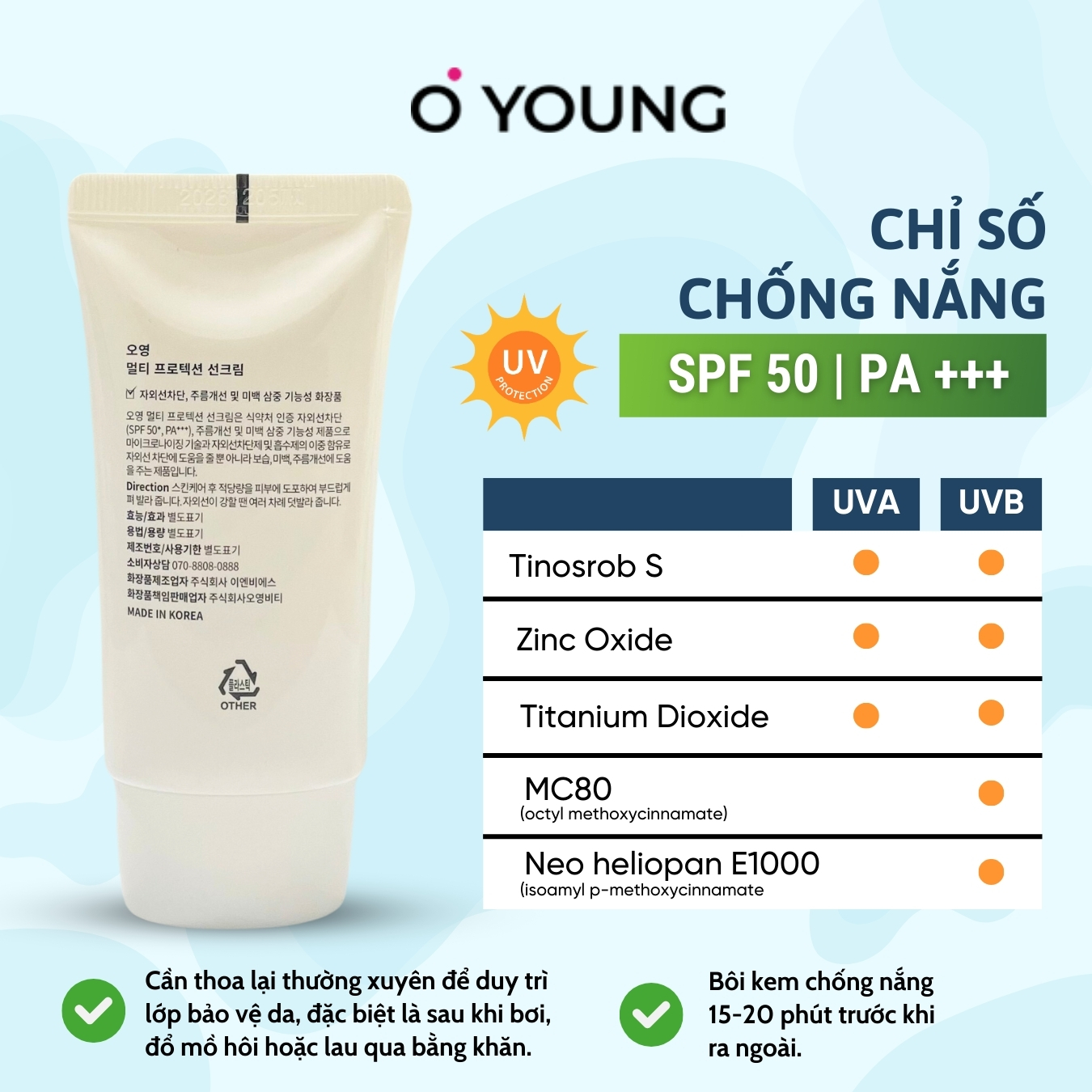 Chỉ số chống nắng kem chống nắng Oyoung Multi Block Cream