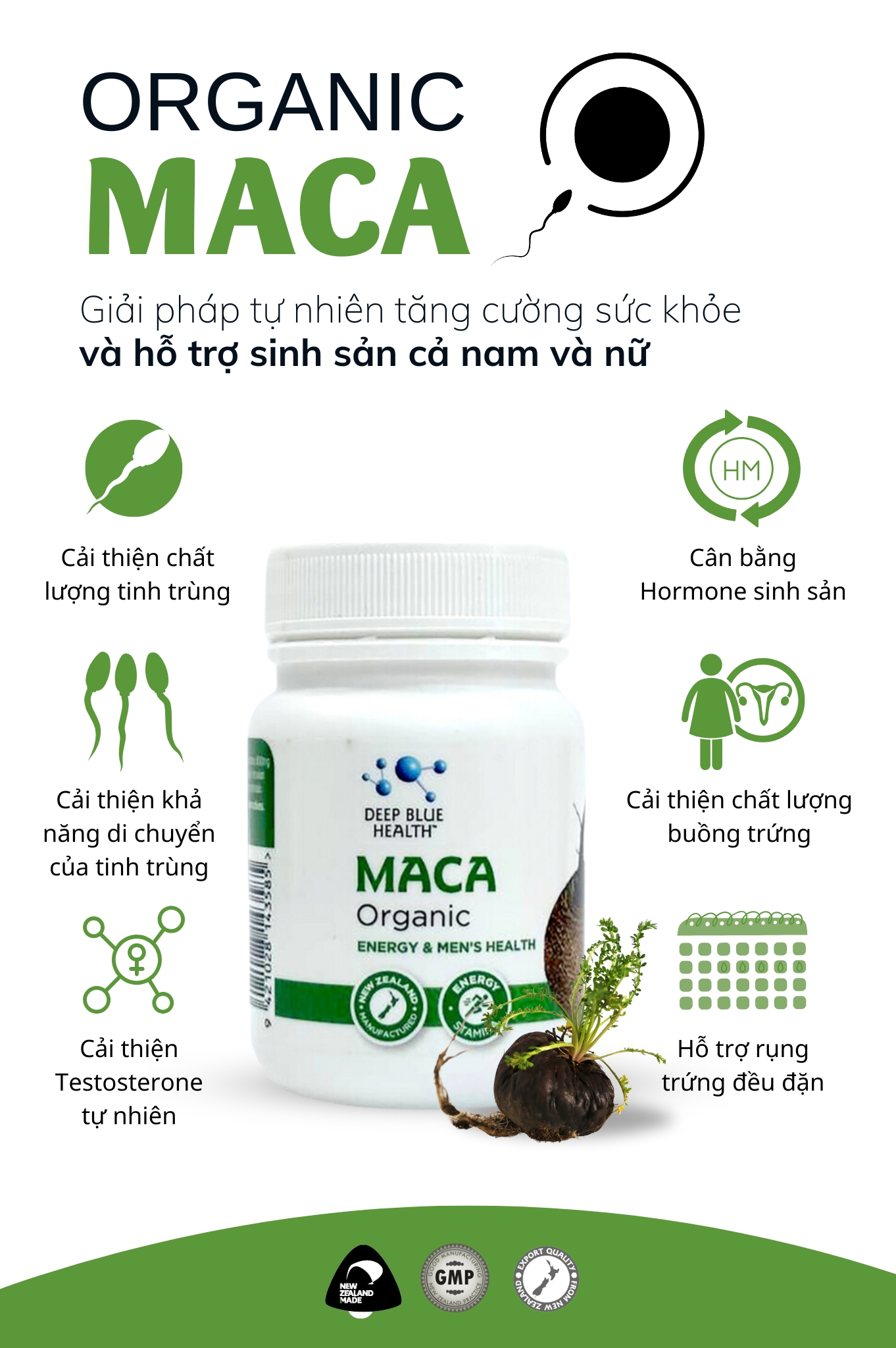 Viên uống tăng cường sinh lý, hỗ trợ nội tiết Deep Blue Health Organic Maca 