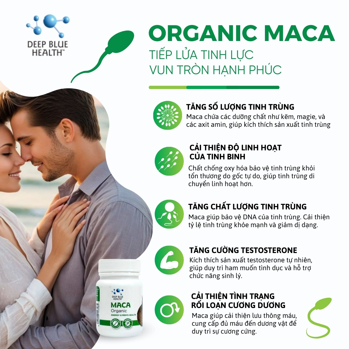 Viên uống tăng cường sinh lý, hỗ trợ nội tiết Deep Blue Health Organic Maca 