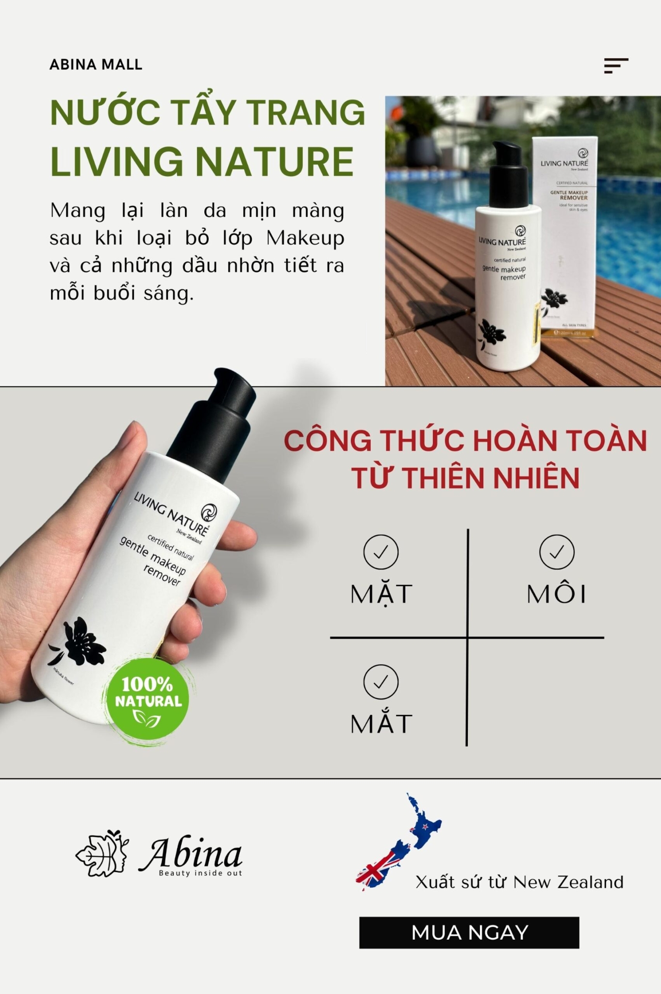 Nước tẩy trang Living Nature Gentle Makeup Remover