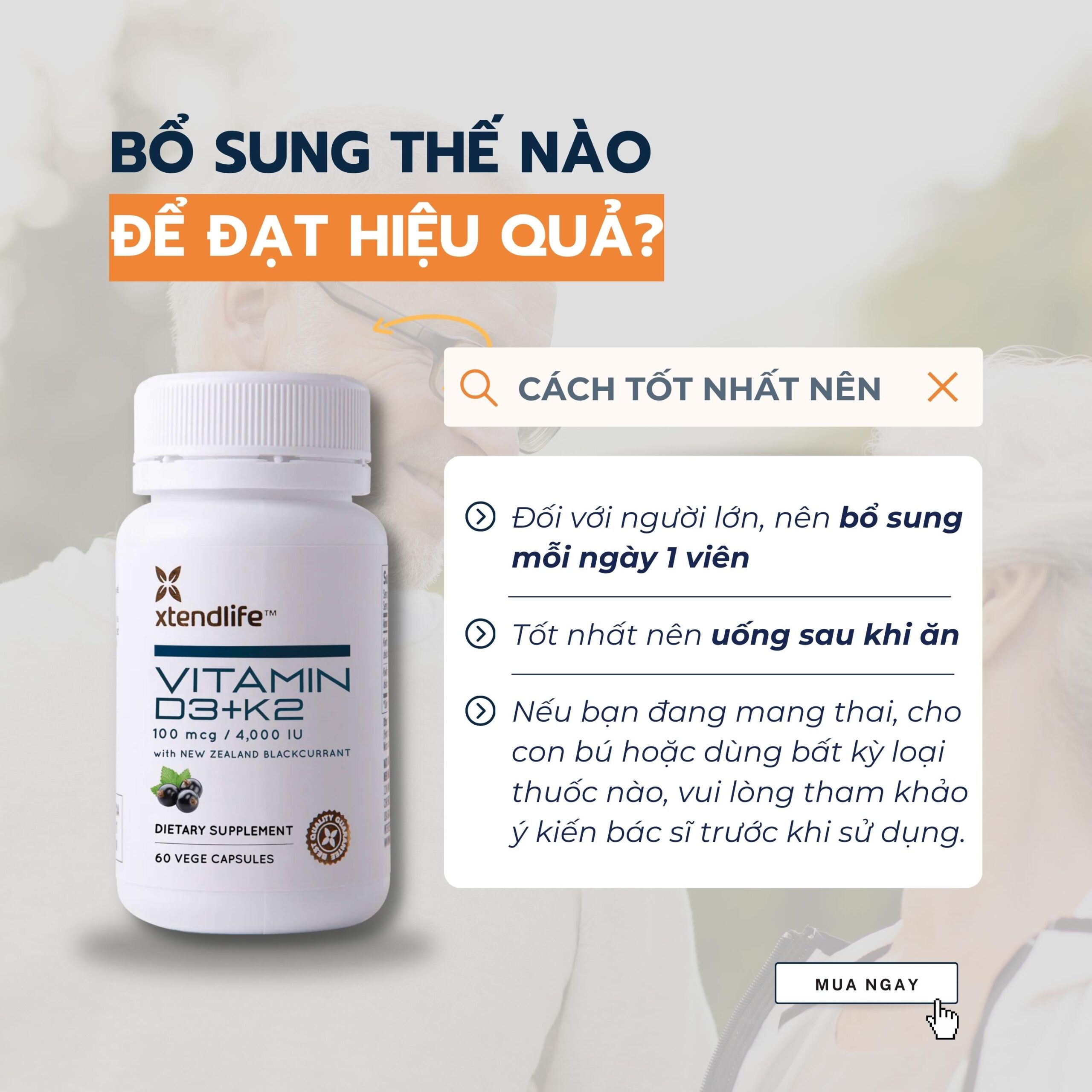 Viên bổ khớp, trợ tim Vitamin D3+K2 XtendLife