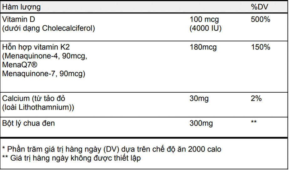 Thành phần viên uống bổ khớp, khỏe tim Vitamin D3+K2 XtendLife