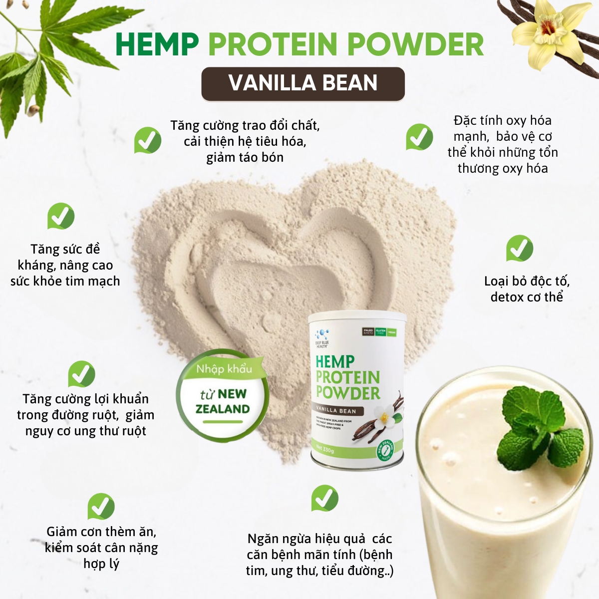Bột đạm protein gai dầu Deep Blue Health Hemp Protein Powder